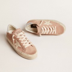 Golden Goose Women's Hi Star In Pink Suede With Cream Star And Silver Leather Heel Tab