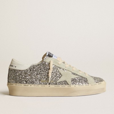 Golden Goose Women's Hi Star In Silver Glitter With Suede Star And White Heel Tab