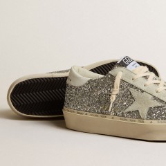 Golden Goose Women's Hi Star In Silver Glitter With Suede Star And White Heel Tab