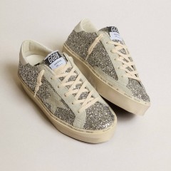 Golden Goose Women's Hi Star In Silver Glitter With Suede Star And White Heel Tab