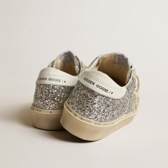 Golden Goose Women's Hi Star In Silver Glitter With Suede Star And White Heel Tab