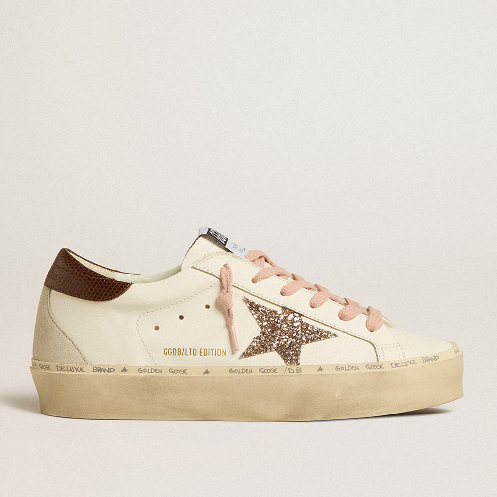 Golden Goose Women's Hi Star LTD With Glitter Star And Brown Lizard-print Heel Tab