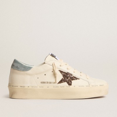 Golden Goose Women's Hi Star LTD With Hazelnut Glitter Star And Light Blue Suede Heel Tab