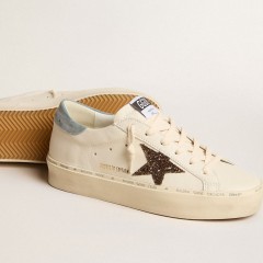 Golden Goose Women's Hi Star LTD With Hazelnut Glitter Star And Light Blue Suede Heel Tab