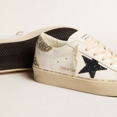 Golden Goose Women's Hi Star With Blue Glitter Star And Platinum Glitter Heel Tab