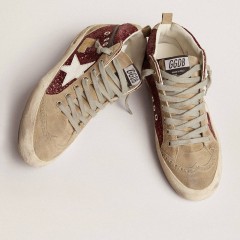 Golden Goose Women's Mid Star In Burgundy Glitter With Gray Inserts And White Star