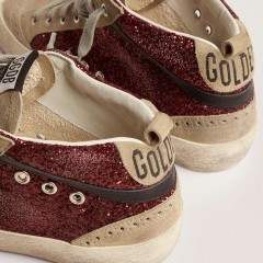 Golden Goose Women's Mid Star In Burgundy Glitter With Gray Inserts And White Star