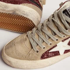 Golden Goose Women's Mid Star In Burgundy Glitter With Gray Inserts And White Star