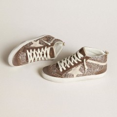 Golden Goose Women's Mid Star In Glitter With Pearl Suede Star And Brown Suede Inserts