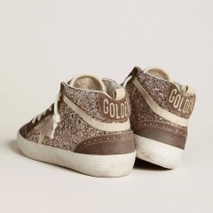 Golden Goose Women's Mid Star In Glitter With Pearl Suede Star And Brown Suede Inserts