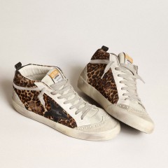 Golden Goose Women's Mid Star In Leopard Print Pony Skin With Black Star