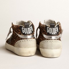 Golden Goose Women's Mid Star In Leopard Print Pony Skin With Black Star