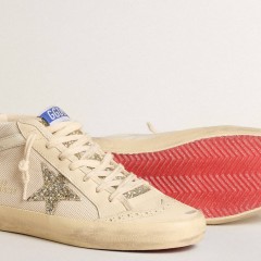 Golden Goose Women's Mid Star In Mesh With Platinum Glitter Star And White Leather Flash