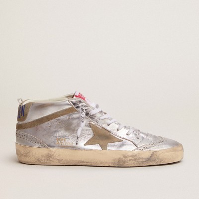 Golden Goose Women's Mid Star In Silver Laminated Leather With Dove Gray Star