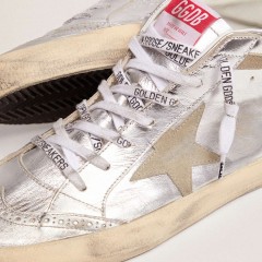 Golden Goose Women's Mid Star In Silver Laminated Leather With Dove Gray Star