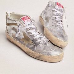 Golden Goose Women's Mid Star In Silver Laminated Leather With Dove Gray Star