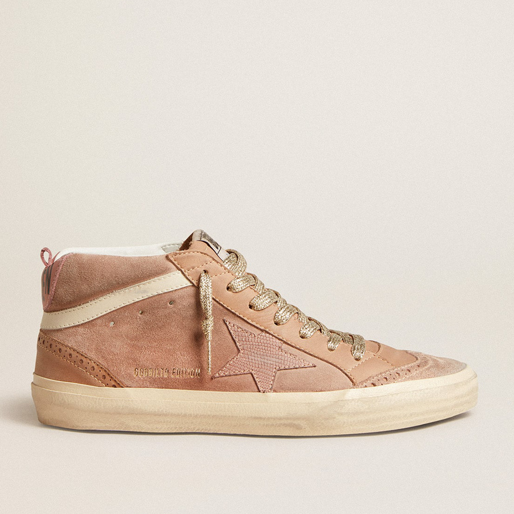 Golden Goose Women's Mid Star LTD In Pink Suede With Pink Lizard-print Leather Star