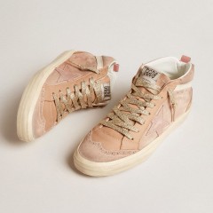 Golden Goose Women's Mid Star LTD In Pink Suede With Pink Lizard-print Leather Star