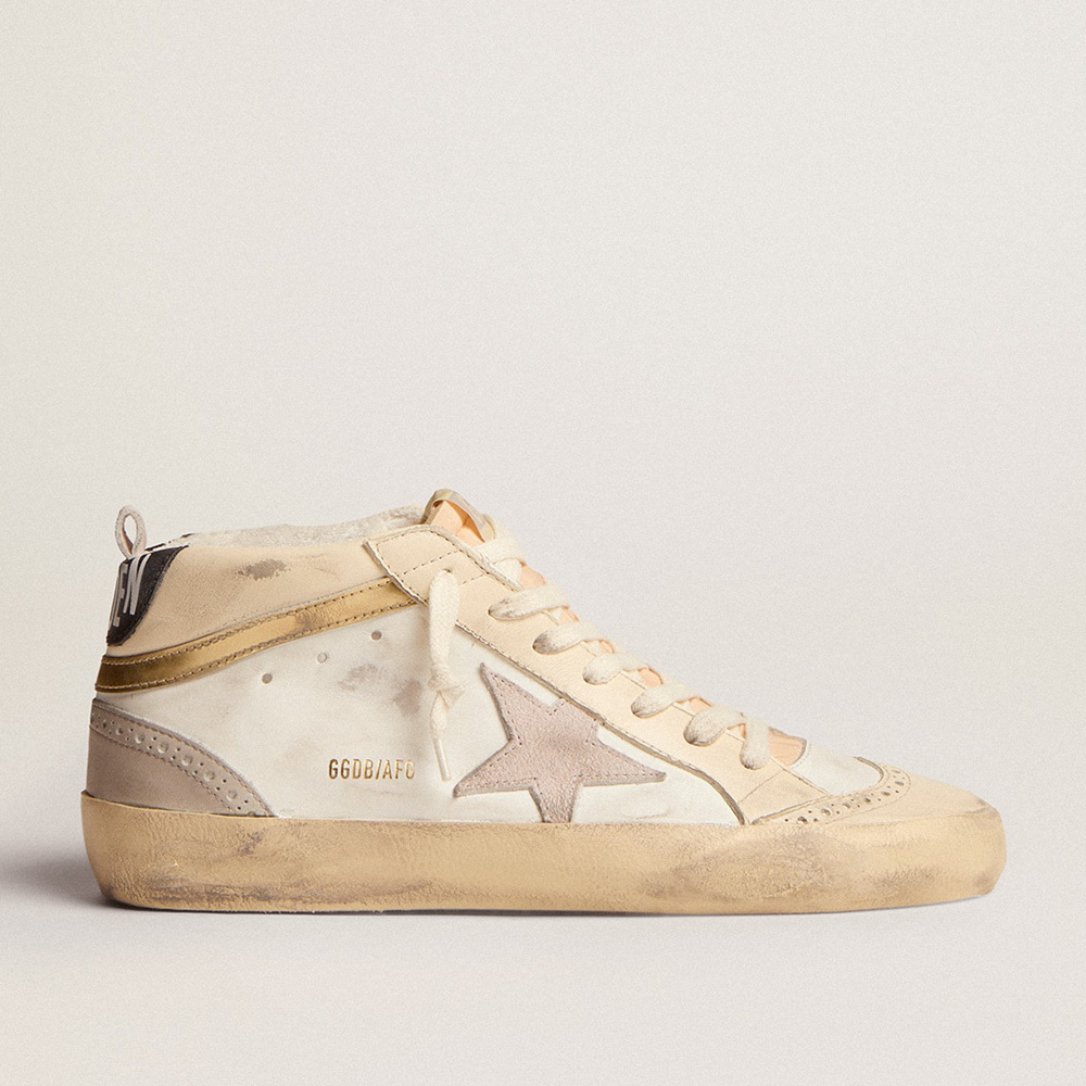 Golden Goose Women's Mid Star With Star In Light Gray Suede And Gold Flash