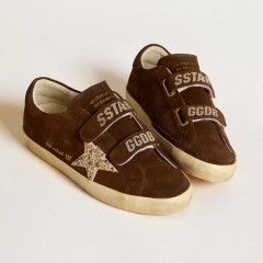 Golden Goose Women's Old School In Brown Suede With Beige Suede Star With Studs And Pearls