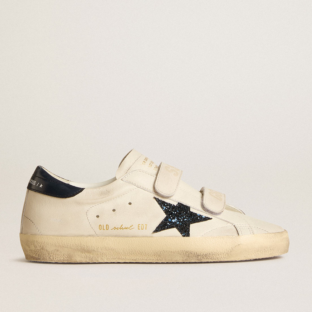 Golden Goose Women's Old School In Leather With Blue Glitter Star And Blue Leather Heel Tab