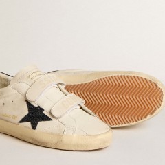 Golden Goose Women's Old School In Leather With Blue Glitter Star And Blue Leather Heel Tab