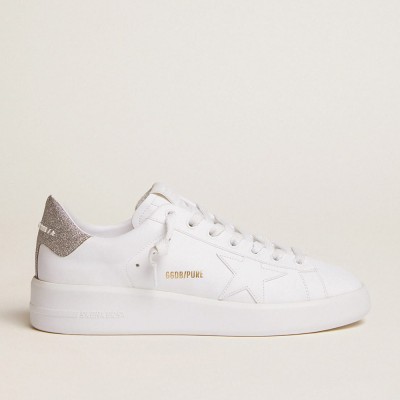 Golden Goose Women's Purestar Sneakers With Glittery Silver Heel Tab