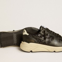 Golden Goose Women's Running Sole In Black Glitter With Leather Star And Nubuck Heel Tab