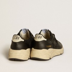 Golden Goose Women's Running Sole In Black Glitter With Leather Star And Nubuck Heel Tab