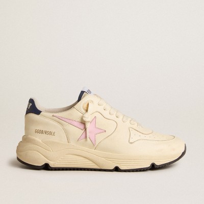 Golden Goose Women's Running Sole In Nappa Leather With Pink Leather Star And Blue Leather Heel Tab