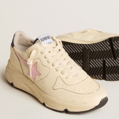 Golden Goose Women's Running Sole In Nappa Leather With Pink Leather Star And Blue Leather Heel Tab