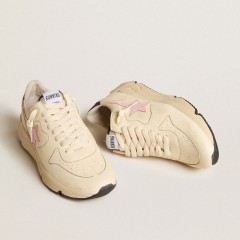 Golden Goose Women's Running Sole In Nappa Leather With Pink Leather Star And Blue Leather Heel Tab