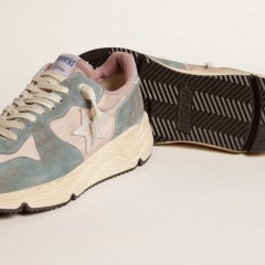 Golden Goose Women's Running Sole In Pink Nylon And Light-blue Suede With Silver Leather Star