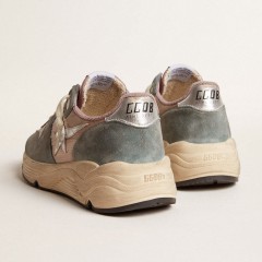 Golden Goose Women's Running Sole In Pink Nylon And Light-blue Suede With Silver Leather Star