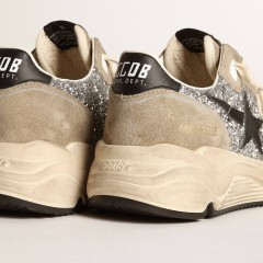 Golden Goose Women's Running Sole In Silver Glitter And Dove Gray Suede