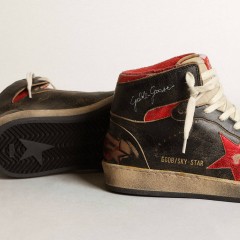 Golden Goose Women's Sky-Star In Black Glossy Leather With Red Star