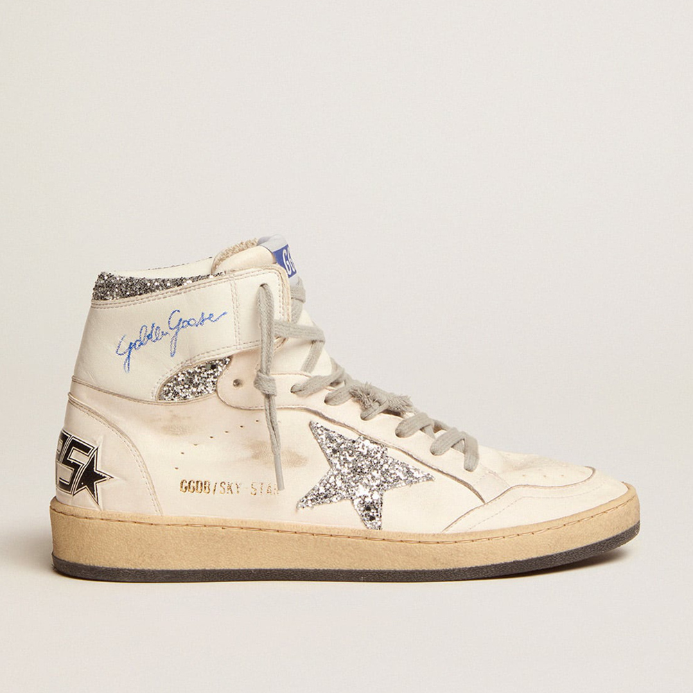 Golden Goose Women's Sky-Star With Signature On The Ankle And Silver Inserts