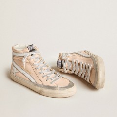 Golden Goose Women's Slide LTD In Pink Nappa Leather With White Star And Swarovski Inserts