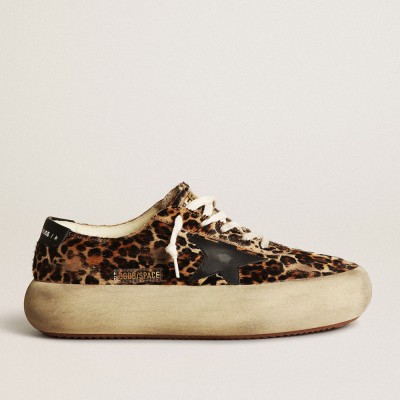 Golden Goose Women's Space-Star In Leopard Print Pony Skin With Black Star