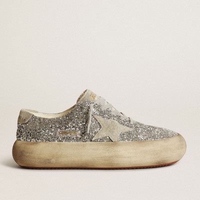 Golden Goose Women's Space-Star In Silver Glitter With Ice-gray Star