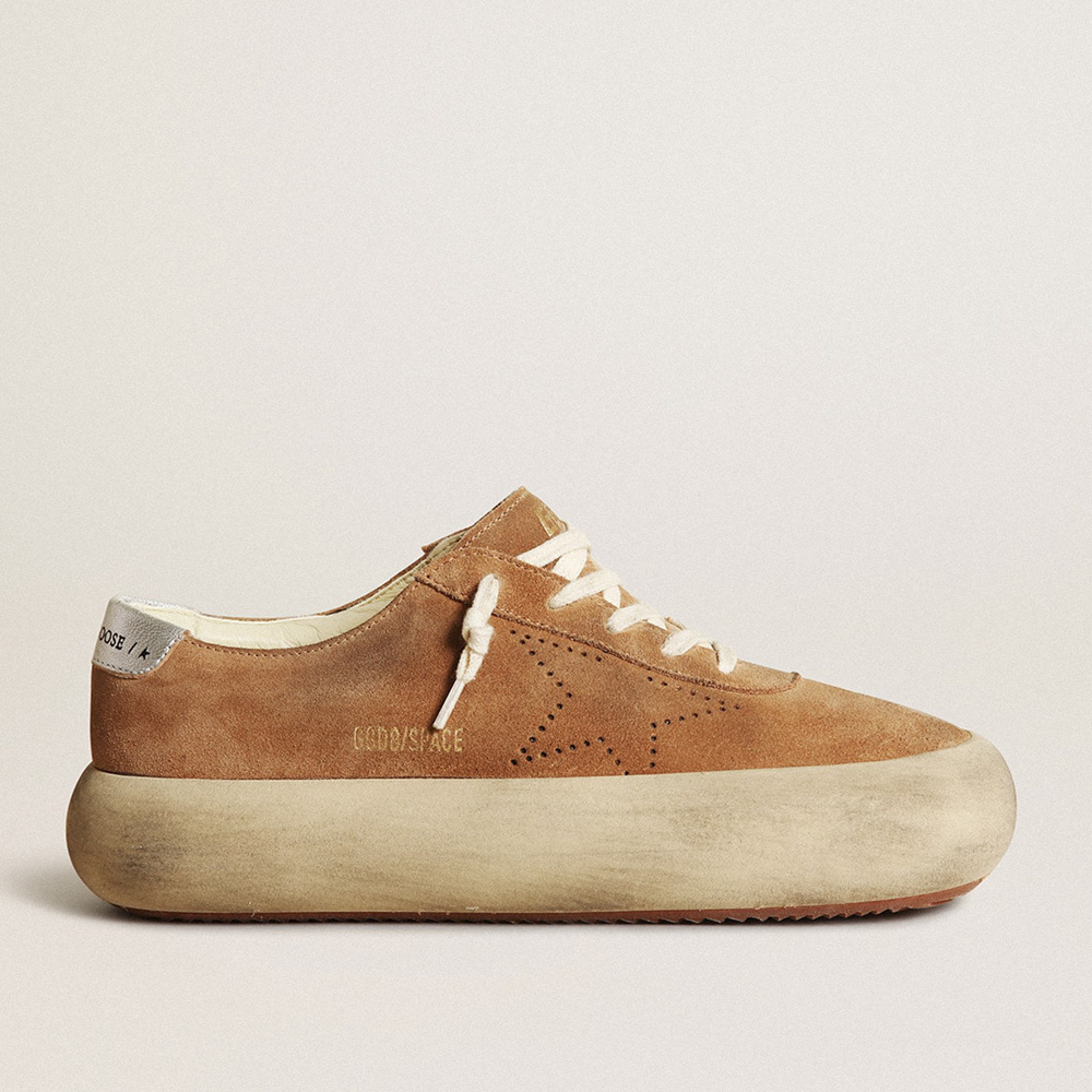 Golden Goose Women's Space-Star In Tobacco-colored Suede With Perforated Star