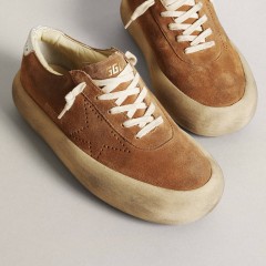 Golden Goose Women's Space-Star In Tobacco-colored Suede With Perforated Star