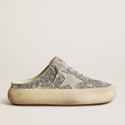 Golden Goose Women's Space-Star Sabot In Glitter With Ice-gray Star And Tab