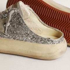 Golden Goose Women's Space-Star Sabot In Glitter With Ice-gray Star And Tab