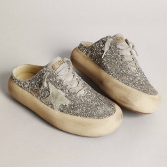 Golden Goose Women's Space-Star Sabot In Glitter With Ice-gray Star And Tab