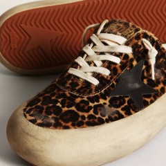 Golden Goose Women's Space-Star Sabot In Leopard Print Pony Skin With Black Star