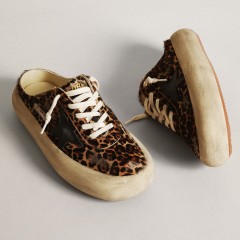 Golden Goose Women's Space-Star Sabot In Leopard Print Pony Skin With Black Star