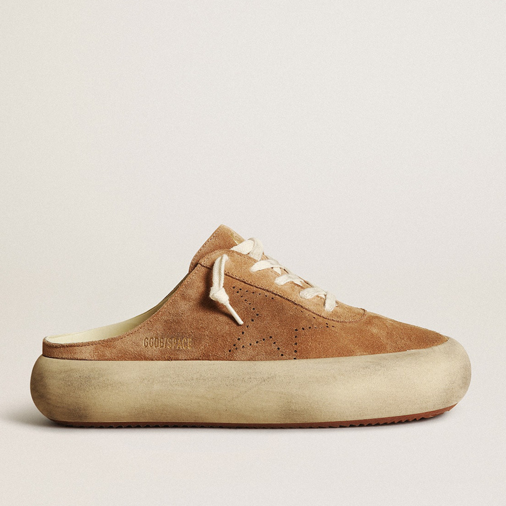 Golden Goose Women's Space-Star Sabot In Tobacco-colored Suede With Perforated Star