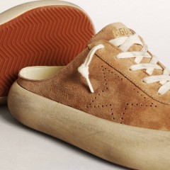 Golden Goose Women's Space-Star Sabot In Tobacco-colored Suede With Perforated Star