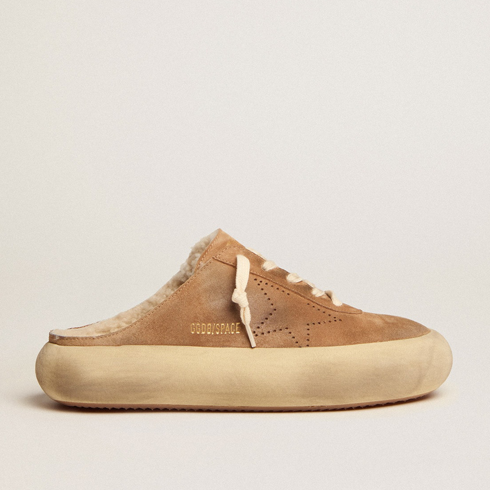 Golden Goose Women's Space-Star Sabot Shoes In Tobacco-colored Suede With Shearling Lining